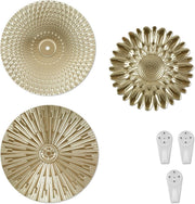 Gold Metal Wall Art Plates 3Pcs Starburst Modern Decor - Kwikley