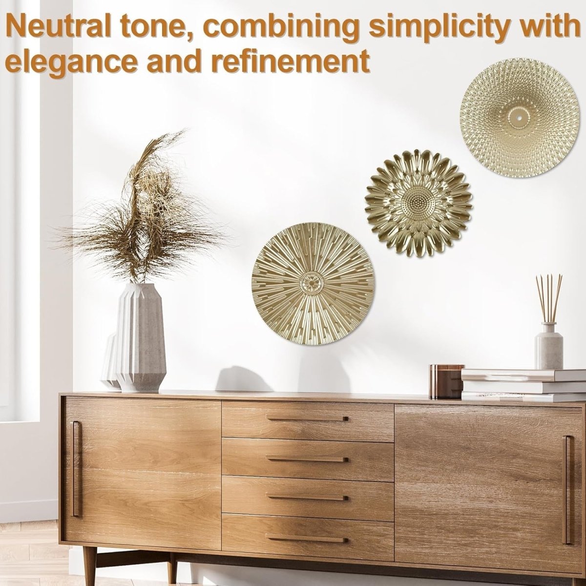 Gold Metal Wall Art Plates 3Pcs Starburst Modern Decor - Kwikley