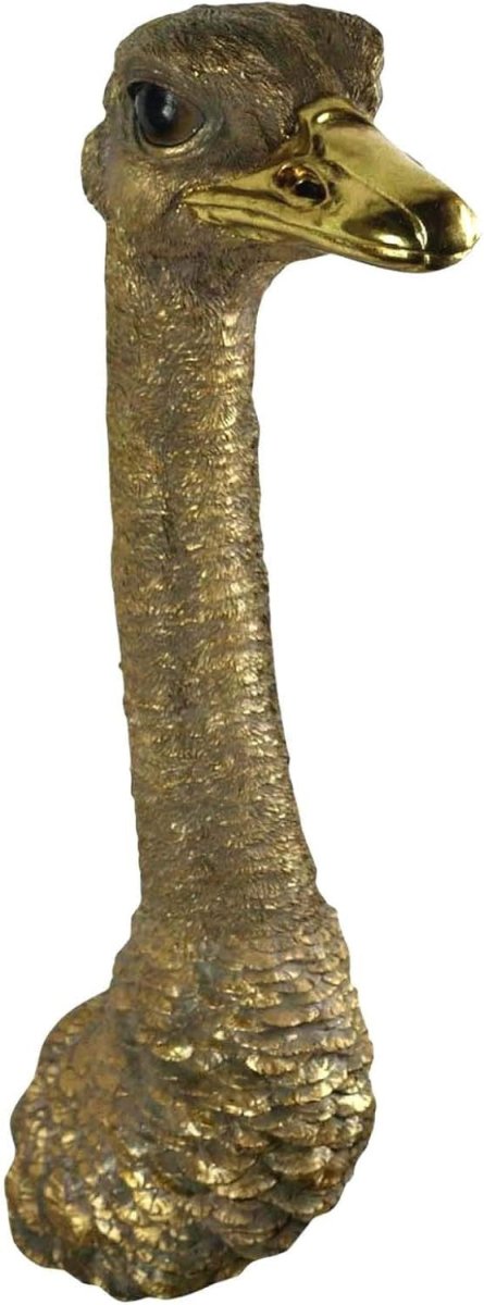Gold Ostrich Head Wall Sculpture Hanging Wall Art 72cm Polystone - Kwikley