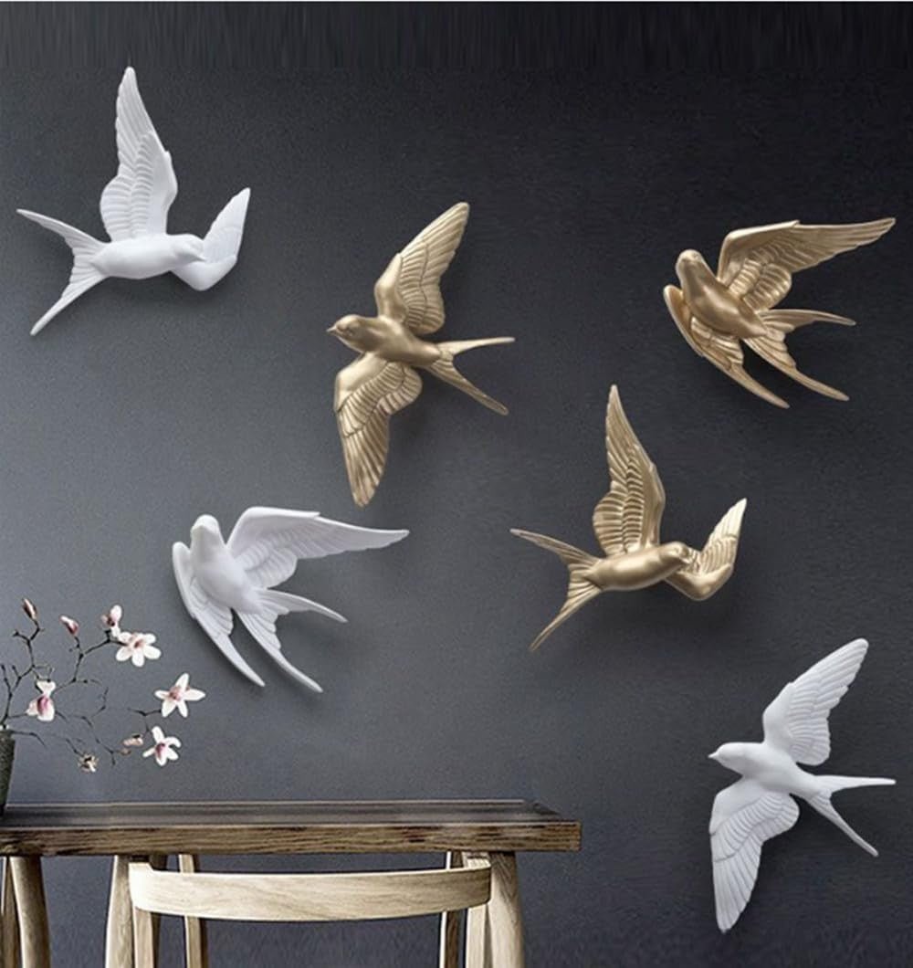 Gold Swallow Wall Art 3Pcs 3D Resin Birds Retro Decor - Kwikley