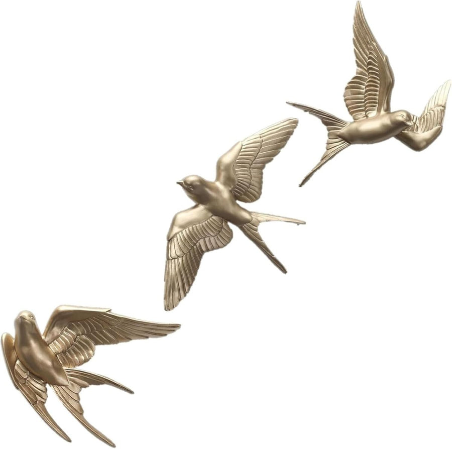 Gold Swallow Wall Art 3Pcs 3D Resin Birds Retro Decor - Kwikley