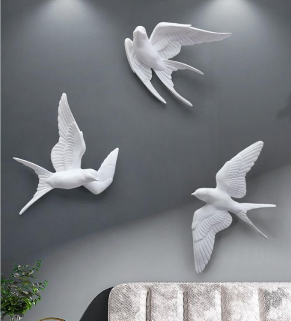 Gold Swallow Wall Art 3Pcs 3D Resin Birds Retro Decor - Kwikley