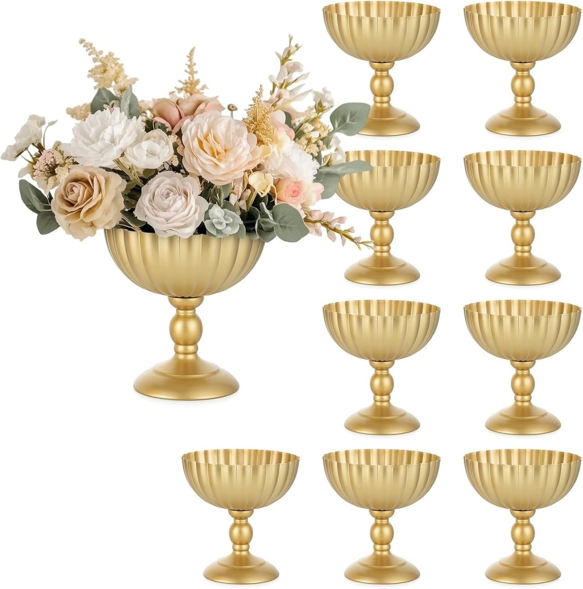 Gold Urn Wedding Centrepiece Set of 10 – 20cm Metal Flower Table Decor - Kwikley