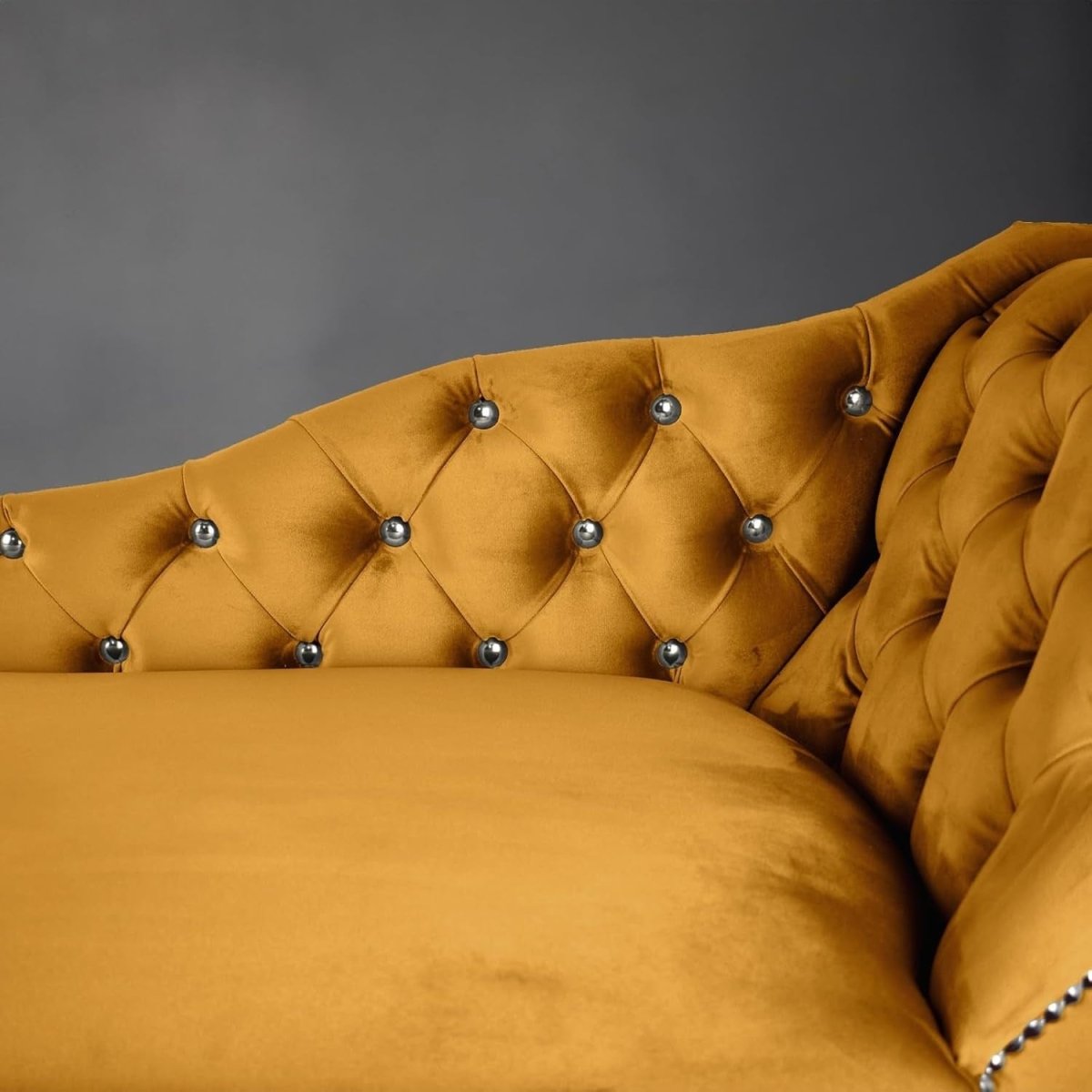 Gold Velvet Chaise Lounge Sofa | Right Hand Tufted Accent Chair 190kg UK - Kwikley