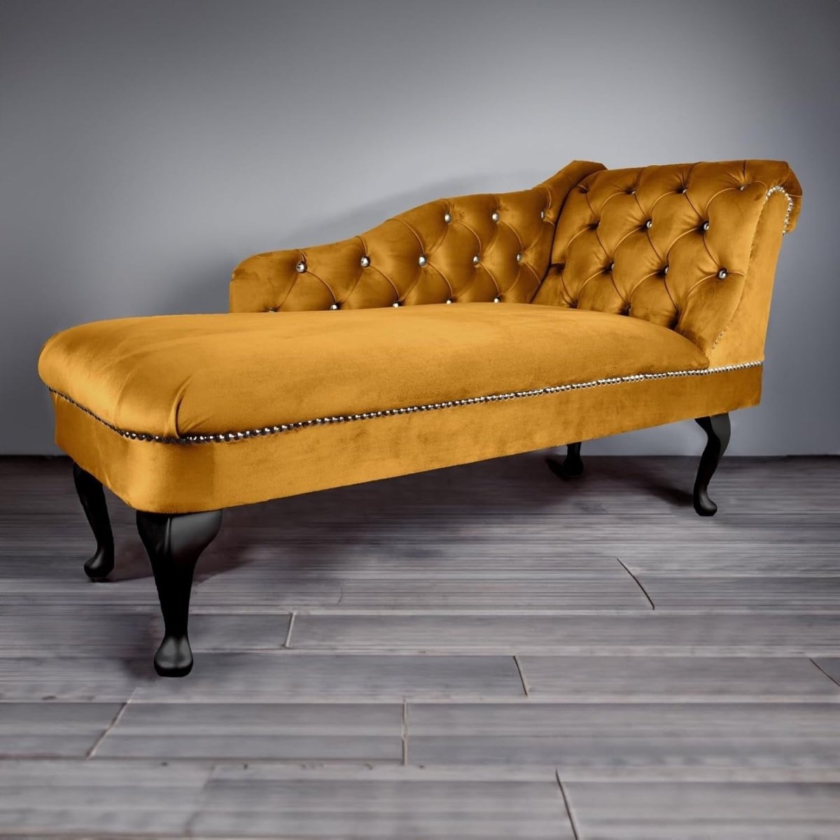 Gold Velvet Chaise Lounge Sofa | Right Hand Tufted Accent Chair 190kg UK - Kwikley