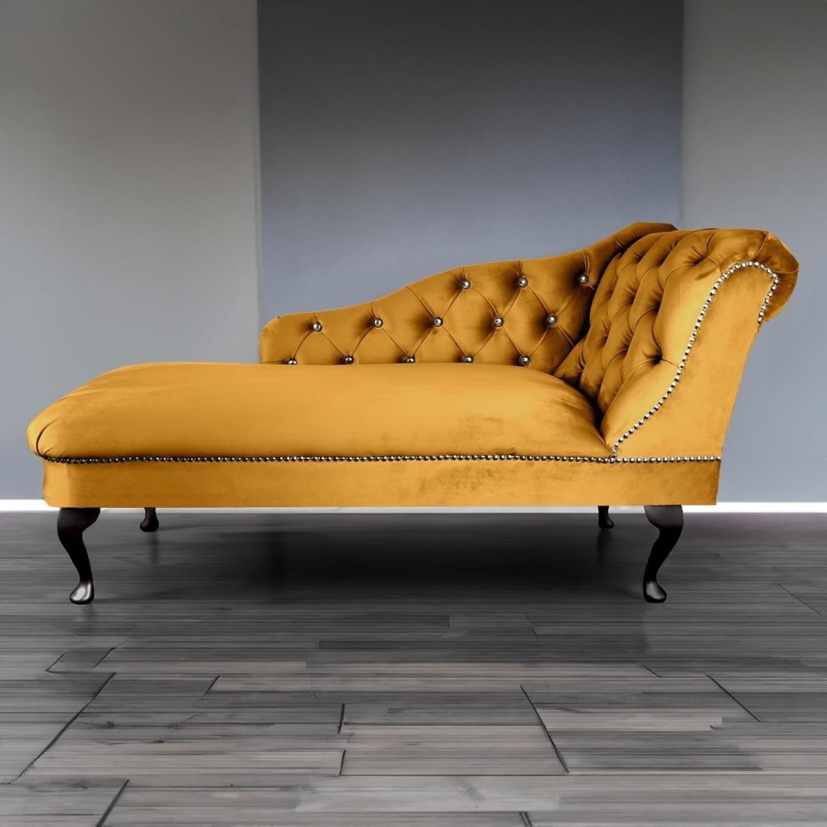 Gold Velvet Chaise Lounge Sofa | Right Hand Tufted Accent Chair 190kg UK - Kwikley
