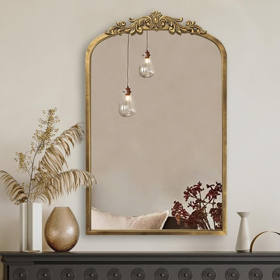Gold Vintage Baroque Wall Mirror 76x48cm Arched Antique Decor Bathroom - Kwikley