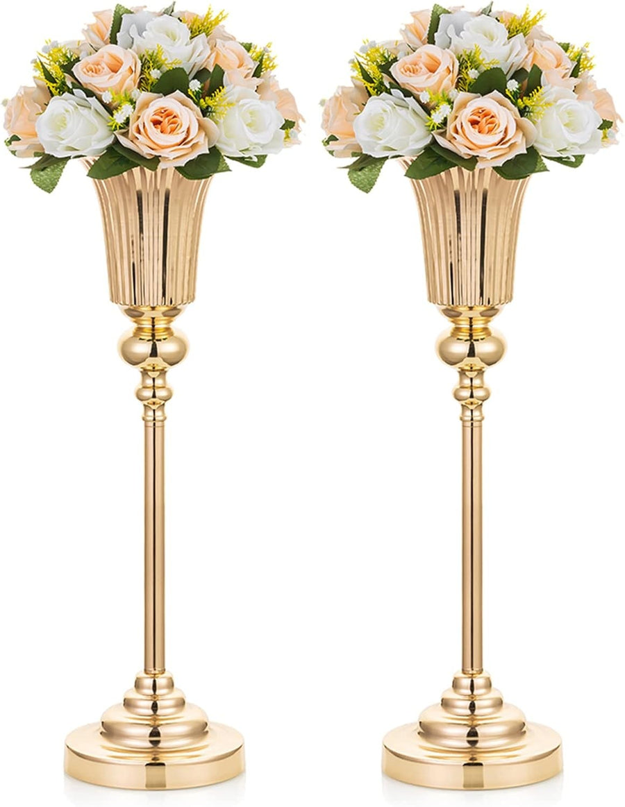 Gold Wedding Table Centrepiece Vases 2pcs 55cm Tall Luxury Event Decor - Kwikley