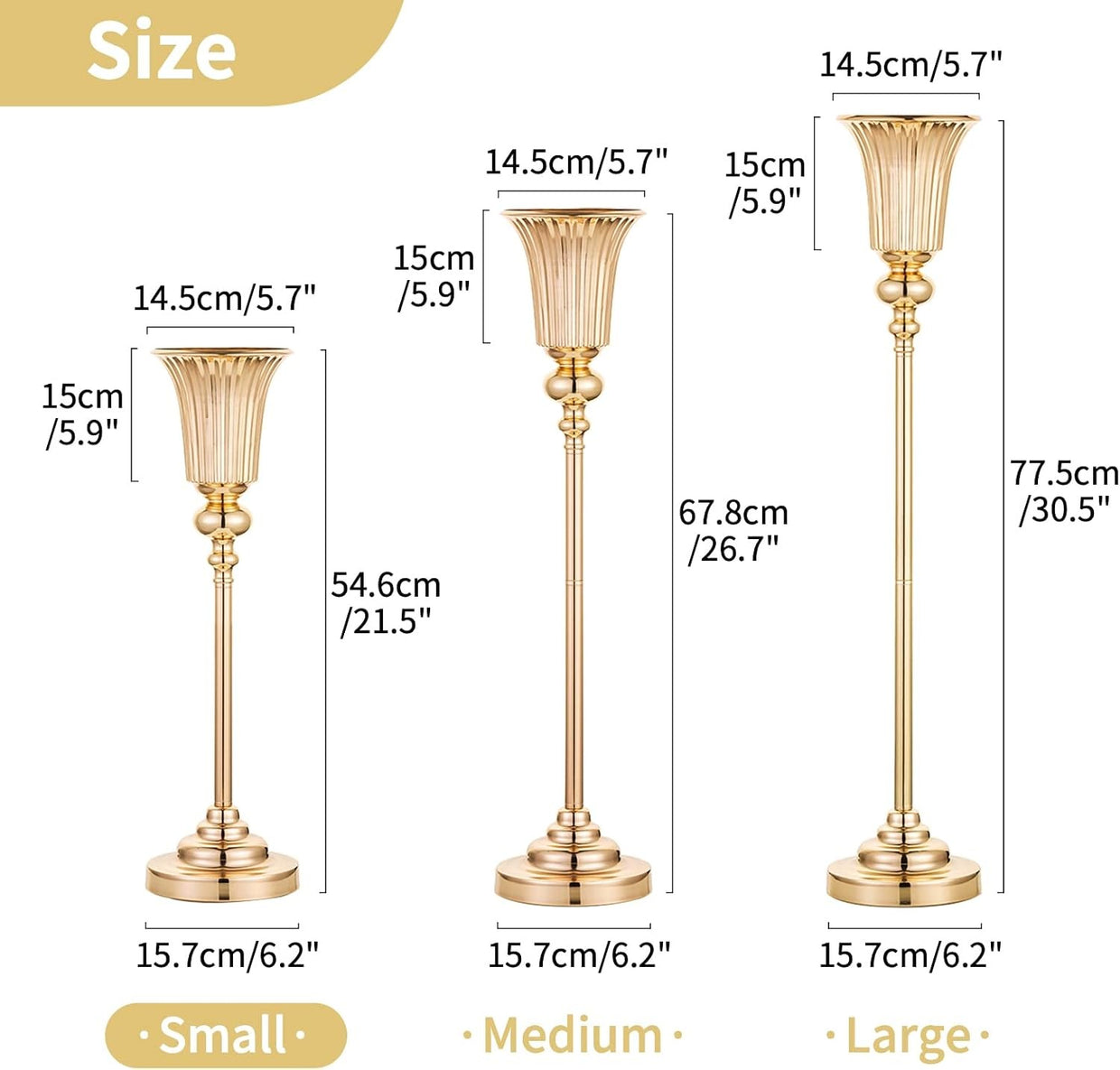 Gold Wedding Table Centrepiece Vases 2pcs 55cm Tall Luxury Event Decor - Kwikley