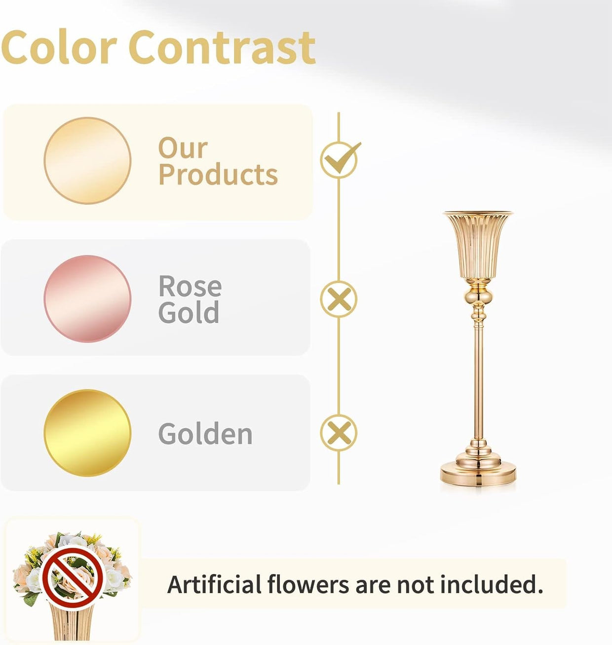 Gold Wedding Table Centrepiece Vases 2pcs 55cm Tall Luxury Event Decor - Kwikley