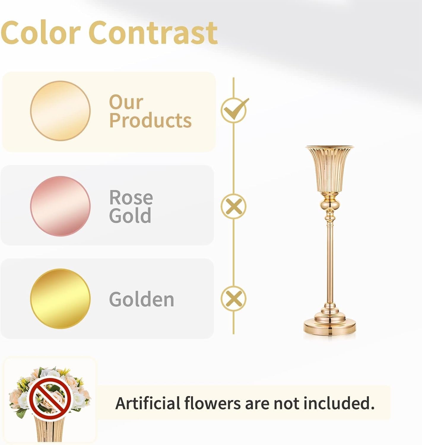 Gold Wedding Table Centrepiece Vases 2pcs 55cm Tall Luxury Event Decor - Kwikley