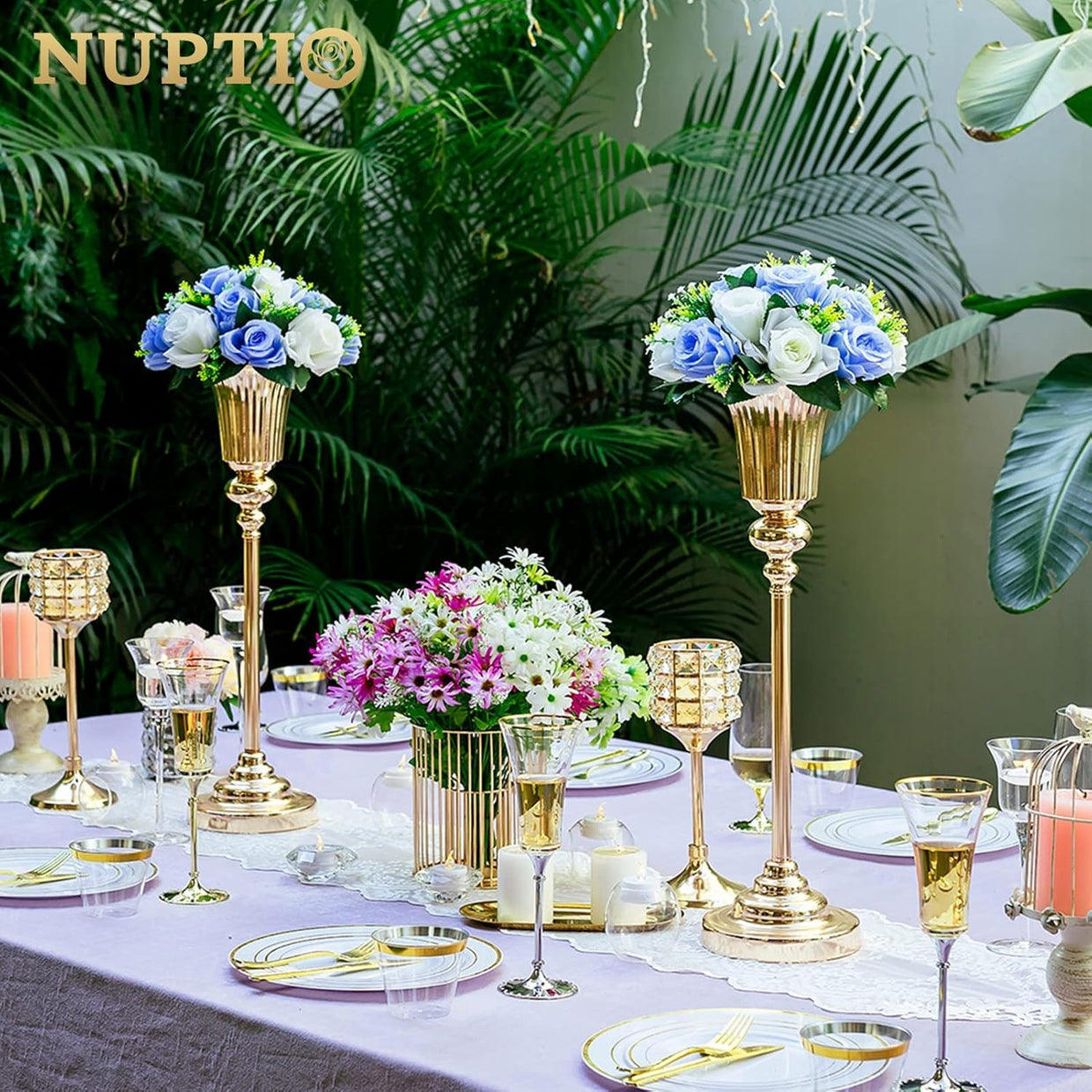 Gold Wedding Table Centrepiece Vases 2pcs 55cm Tall Luxury Event Decor - Kwikley