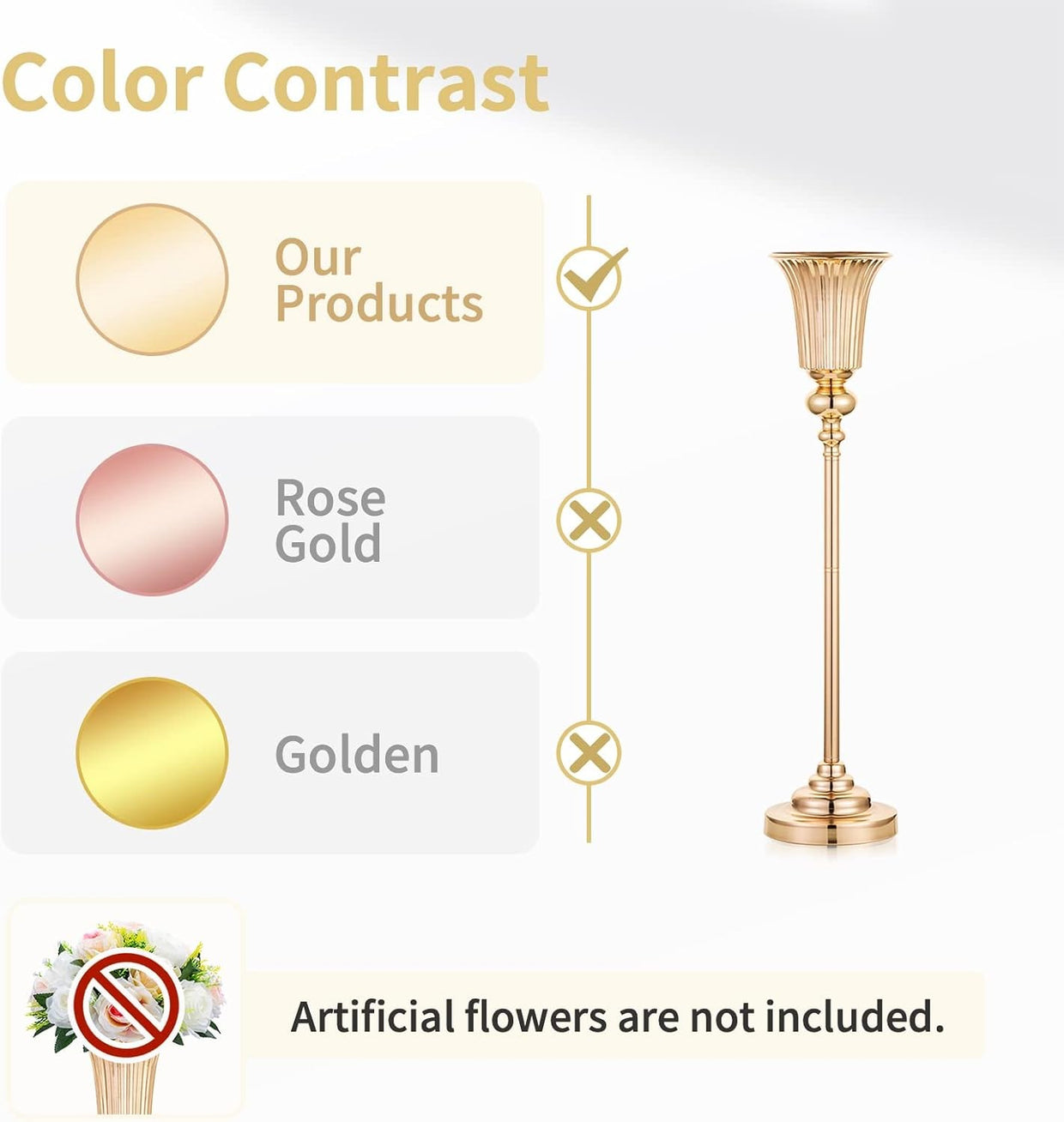 Gold Wedding Table Centrepiece Vases 2pcs 68cm Tall Luxury Event Decor - Kwikley