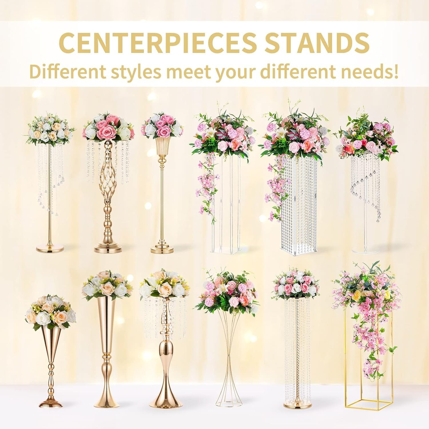 Gold Wedding Table Centrepiece Vases 2pcs 68cm Tall Luxury Event Decor - Kwikley