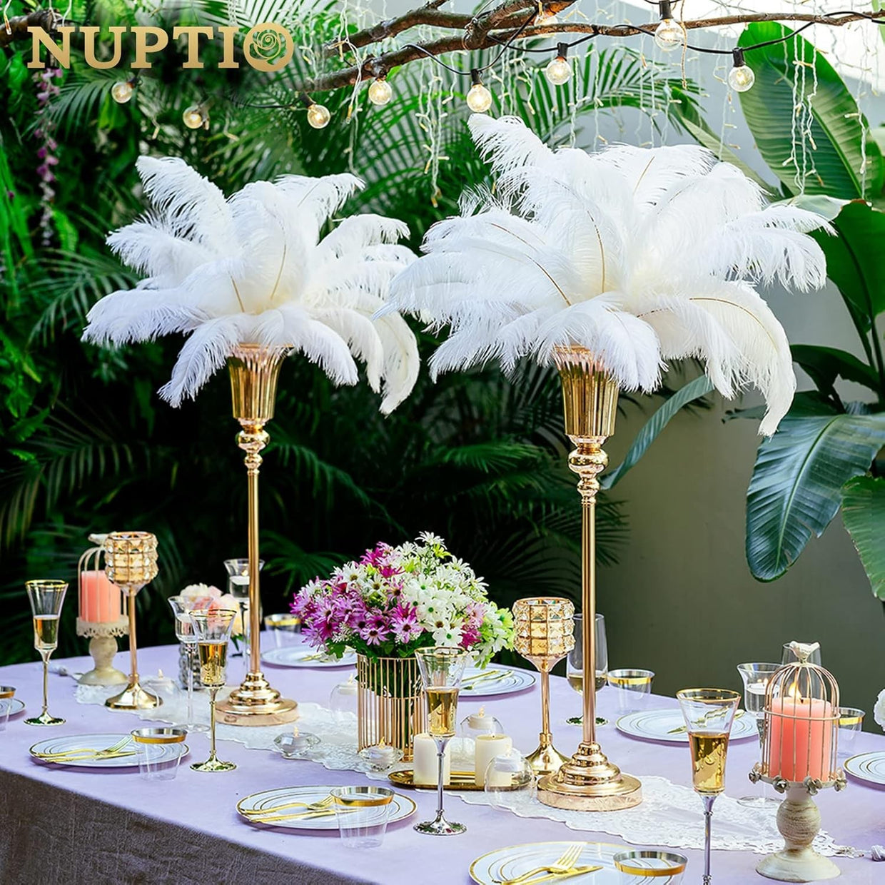 Gold Wedding Table Centrepiece Vases 2pcs 68cm Tall Luxury Event Decor - Kwikley