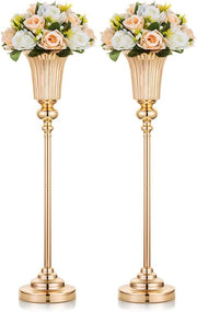 Gold Wedding Table Centrepiece Vases 2pcs 68cm Tall Luxury Event Decor - Kwikley