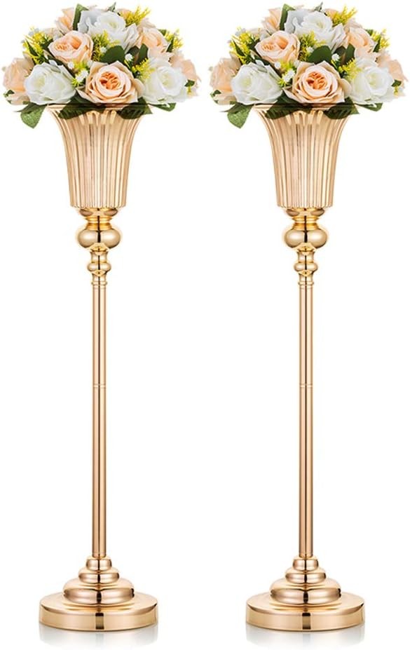 Gold Wedding Table Centrepiece Vases 2pcs 68cm Tall Luxury Event Decor - Kwikley