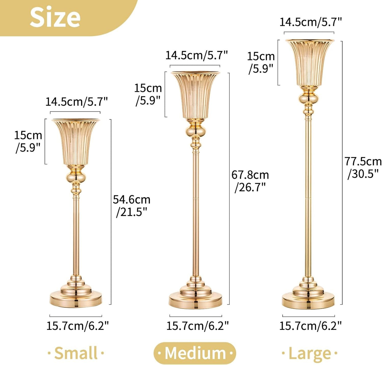 Gold Wedding Table Centrepiece Vases 2pcs 68cm Tall Luxury Event Decor - Kwikley