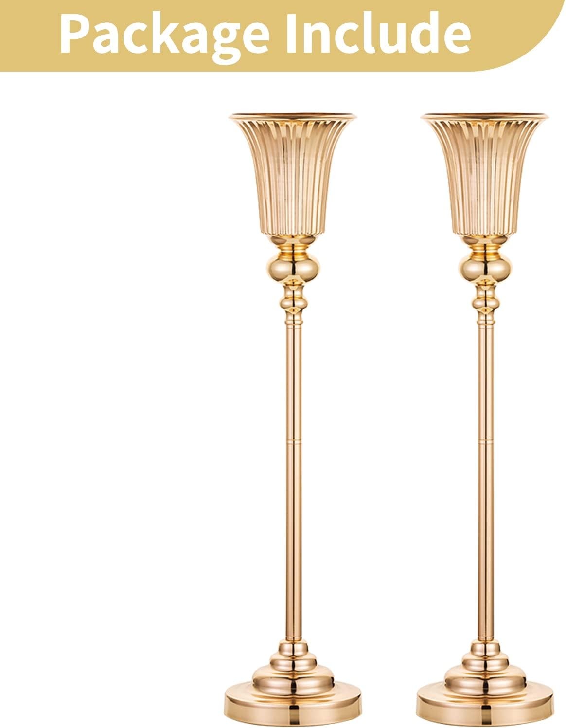 Gold Wedding Table Centrepiece Vases 2pcs 68cm Tall Luxury Event Decor - Kwikley
