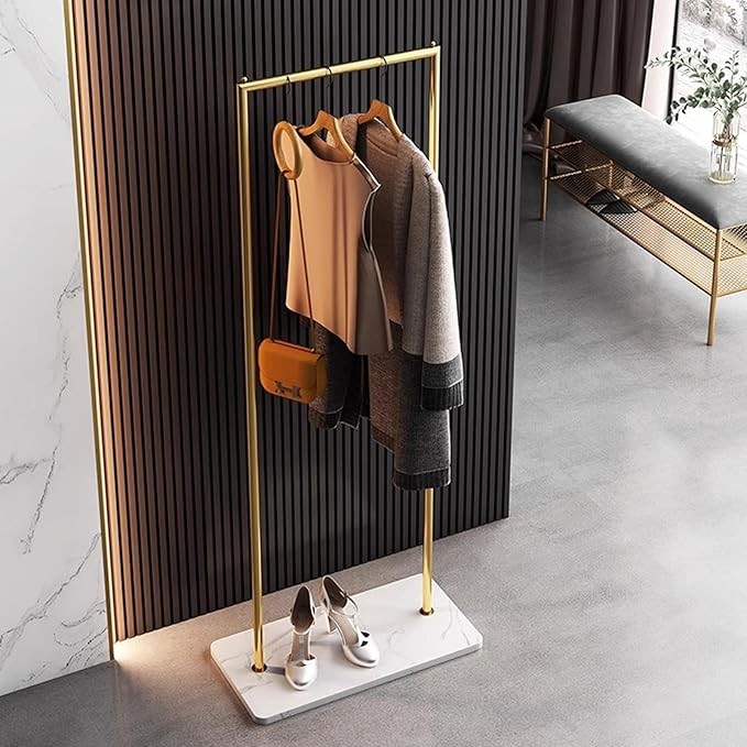 Gold White Marble Base Clothes Rack Nordic Modern Garment Organizer Stand - Kwikley
