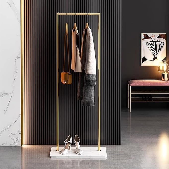 Gold White Marble Base Clothes Rack Nordic Modern Garment Organizer Stand - Kwikley