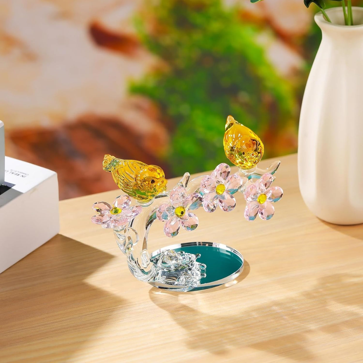 Golden Crystal Birds & Flowers Ornament Wedding Anniversary Gift - Kwikley