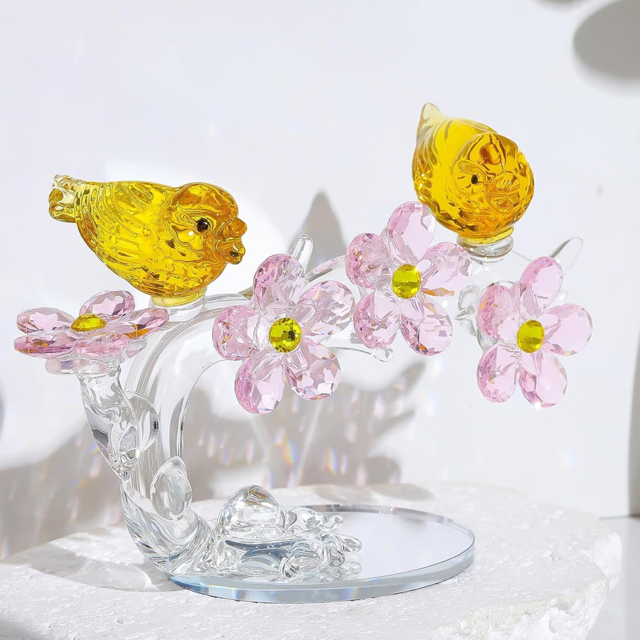 Golden Crystal Birds & Flowers Ornament Wedding Anniversary Gift - Kwikley