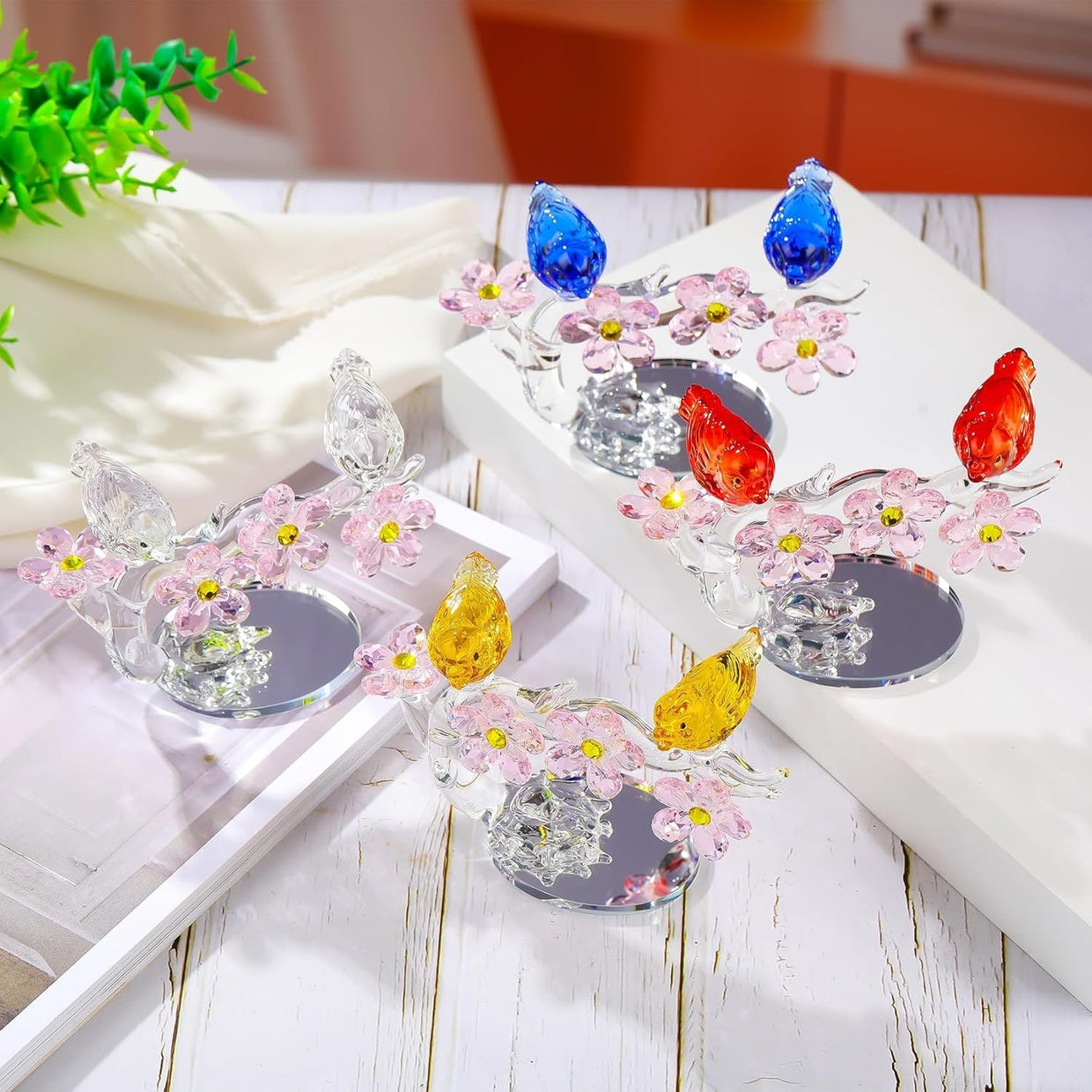Golden Crystal Birds & Flowers Ornament Wedding Anniversary Gift - Kwikley