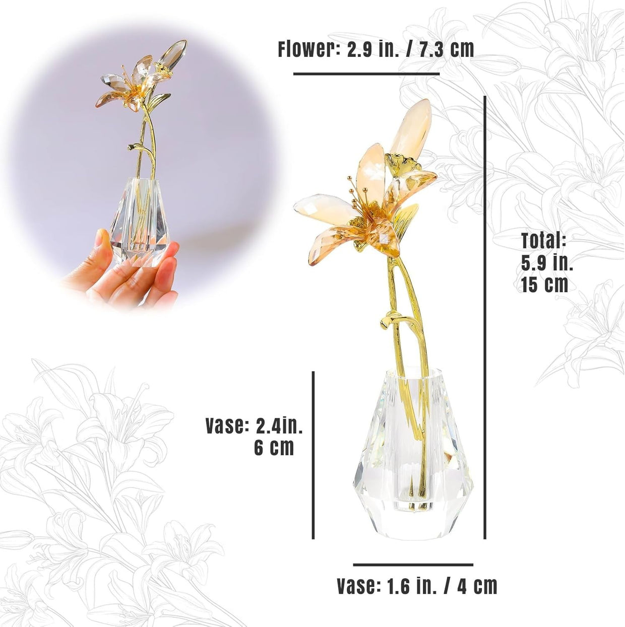Golden Crystal Lily Flower Ornament • Luxury Glass Vase Figurine - Kwikley