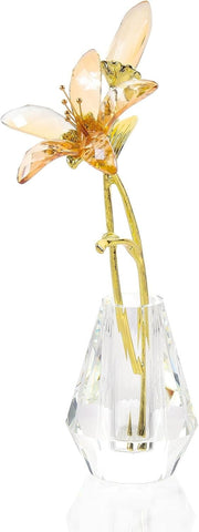 Golden Crystal Lily Flower Ornament • Luxury Glass Vase Figurine - Kwikley