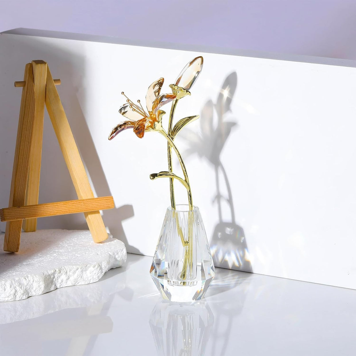 Golden Crystal Lily Flower Ornament • Luxury Glass Vase Figurine - Kwikley