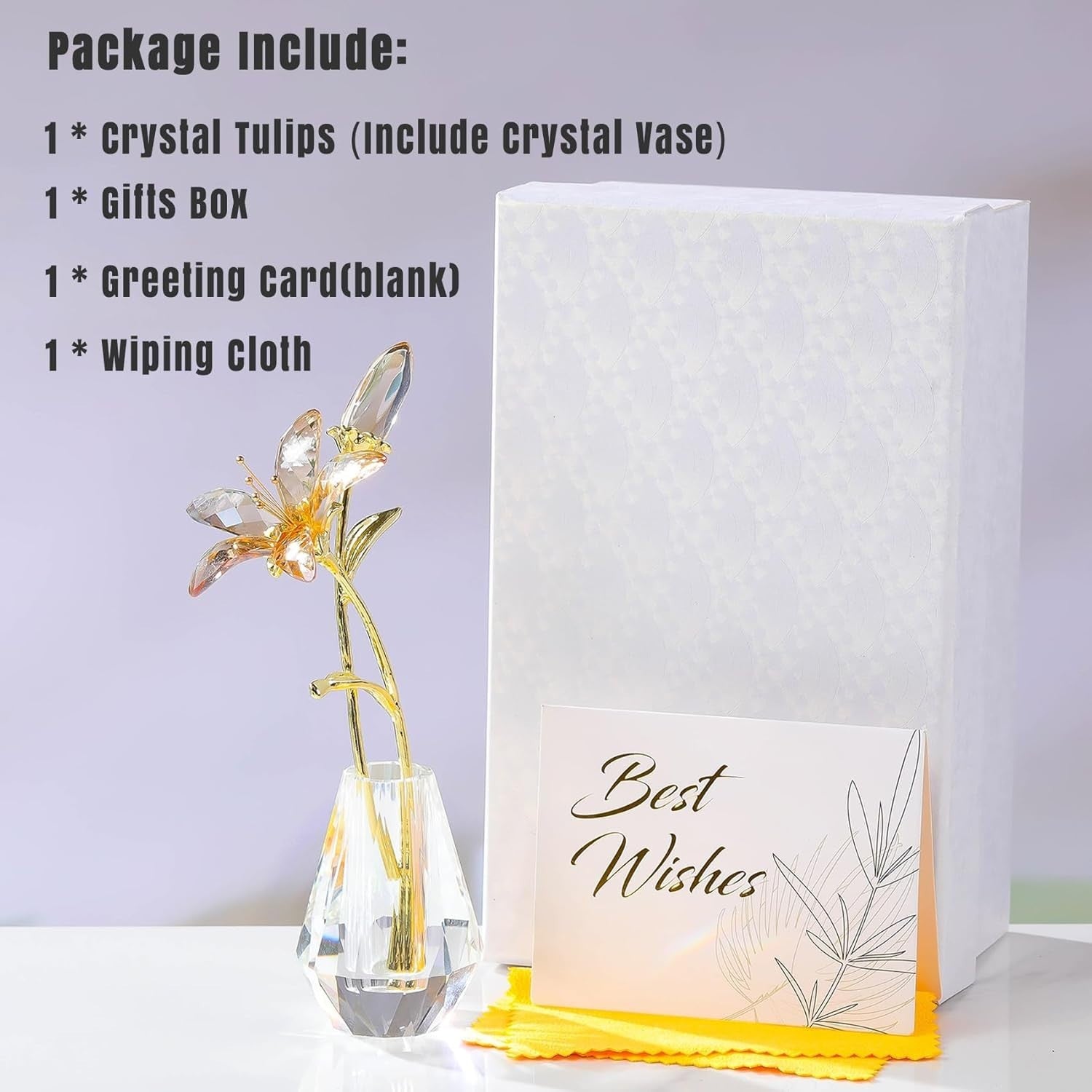 Golden Crystal Lily Flower Ornament • Luxury Glass Vase Figurine - Kwikley