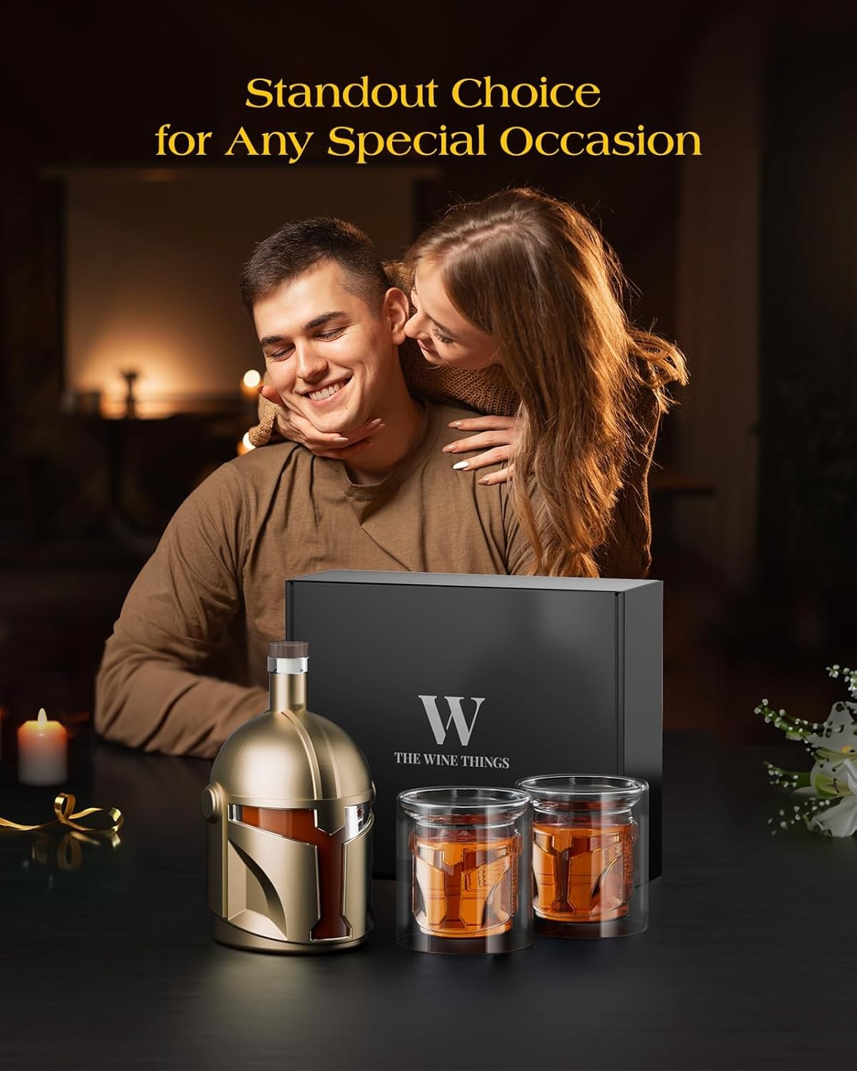 Golden Helmet Whiskey Decanter 34oz with 2 Glasses – Unique Men’s Bar Gift - Kwikley