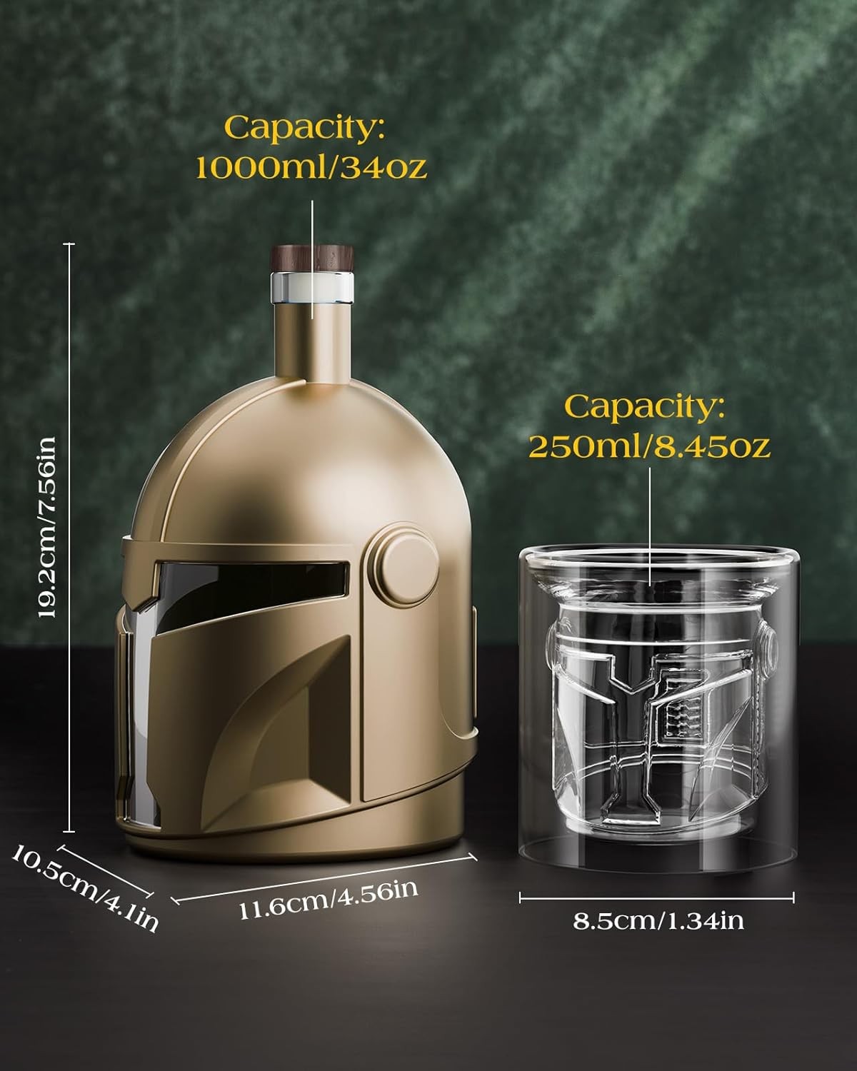 Golden Helmet Whiskey Decanter 34oz with 2 Glasses – Unique Men’s Bar Gift - Kwikley