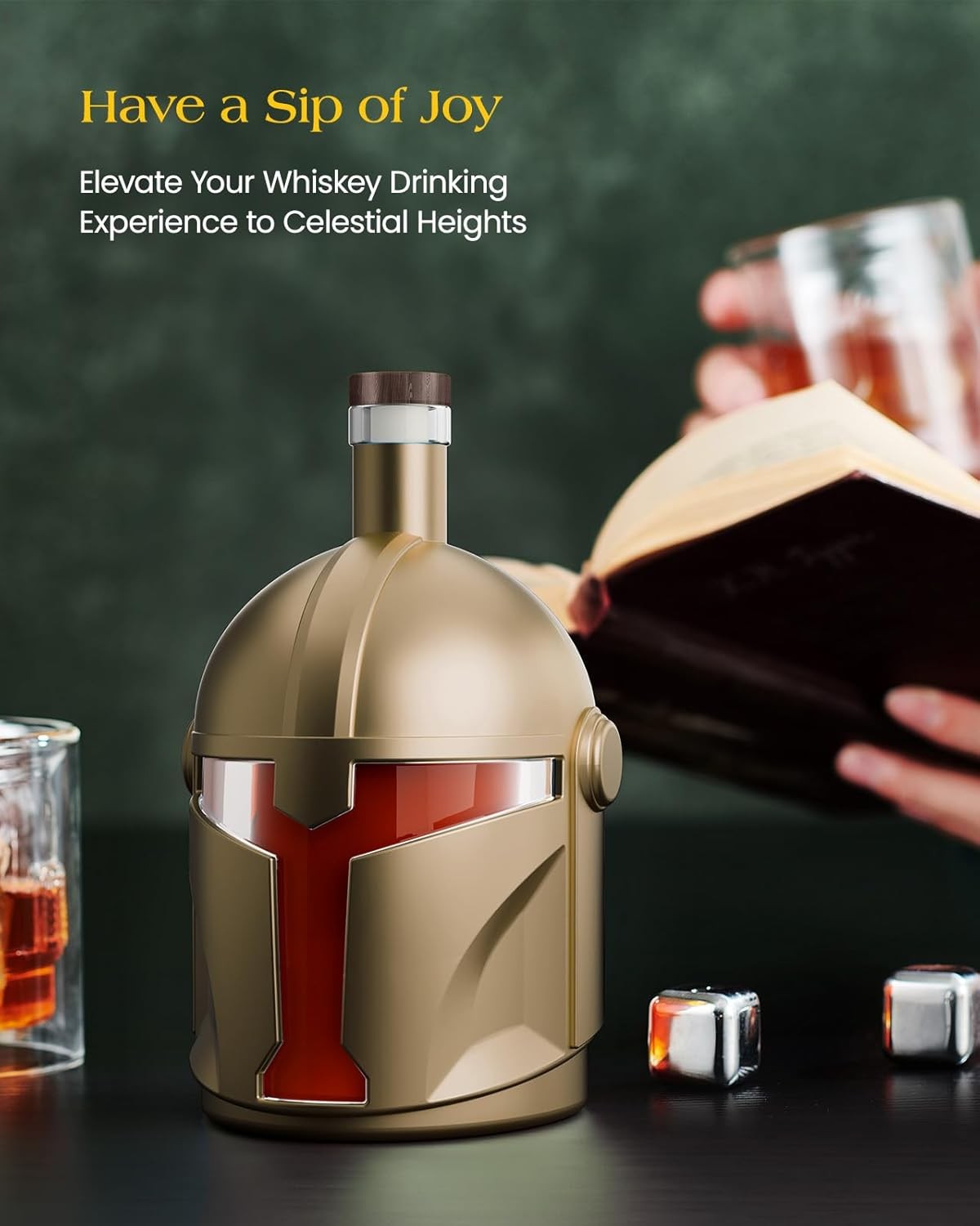 Golden Helmet Whiskey Decanter 34oz with 2 Glasses – Unique Men’s Bar Gift - Kwikley