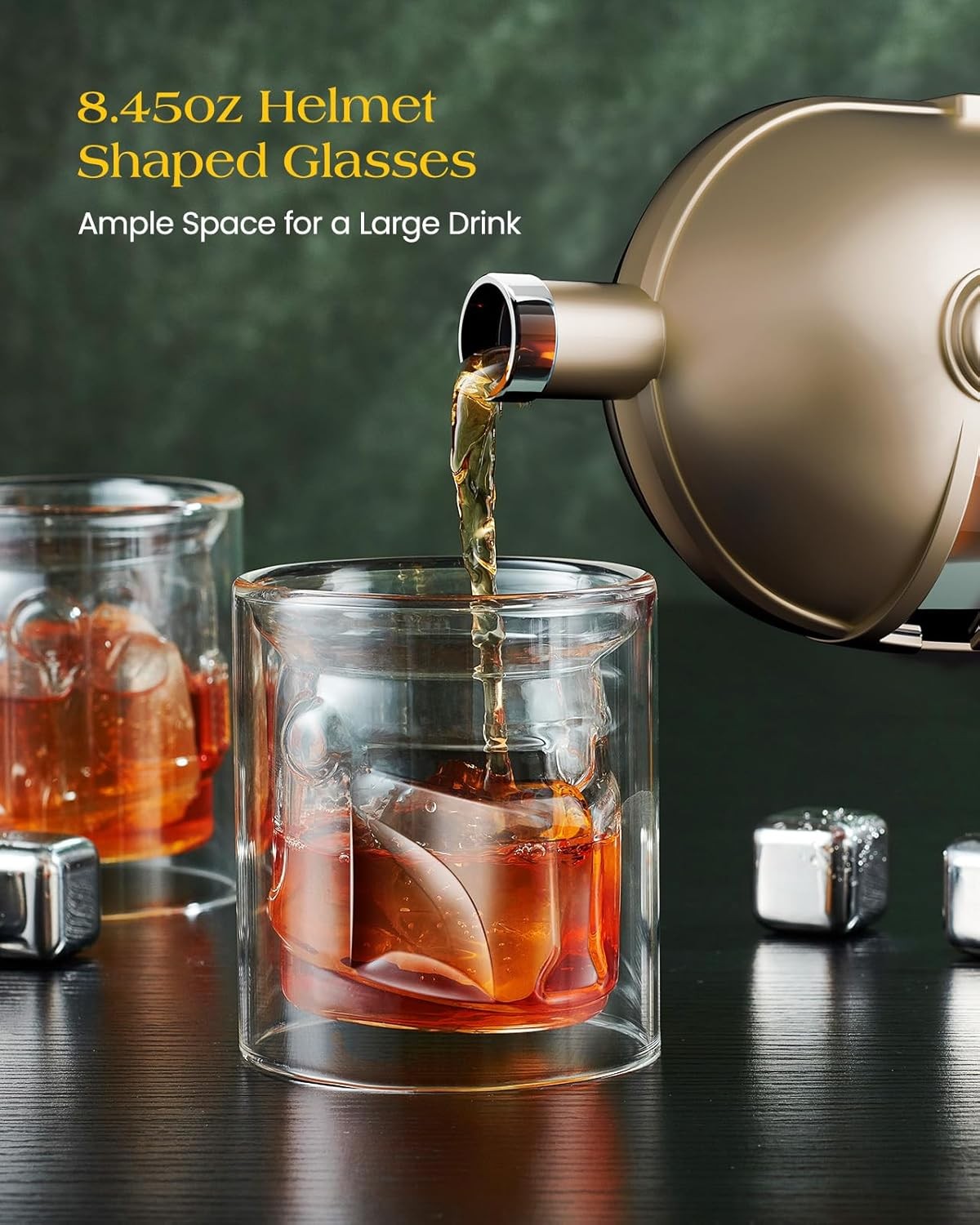 Golden Helmet Whiskey Decanter 34oz with 2 Glasses – Unique Men’s Bar Gift - Kwikley