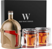Golden Helmet Whiskey Decanter 34oz with 2 Glasses – Unique Men’s Bar Gift - Kwikley