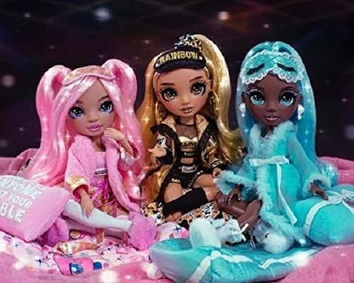 Golden Pyjama Party Fashion Doll 2 Outfits Sleepover Accessories Stand - Kwikley