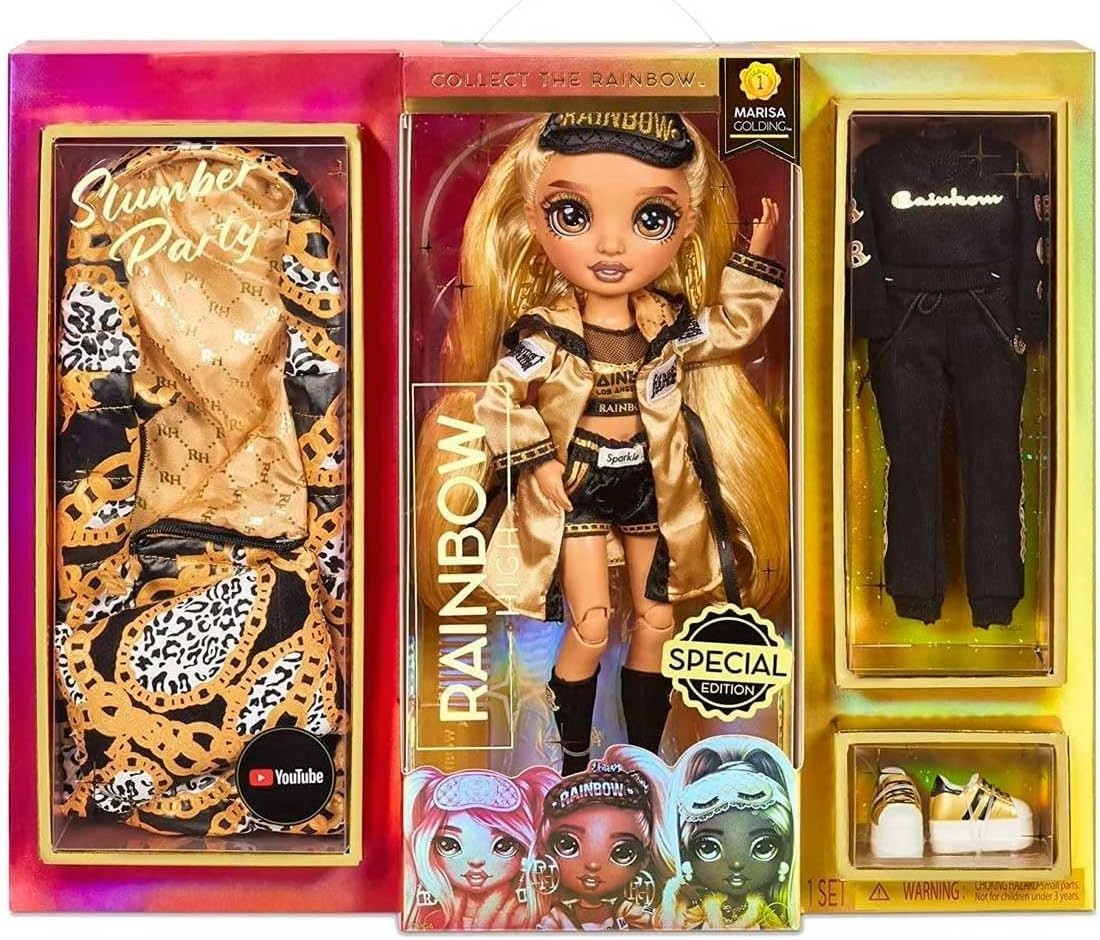 Golden Pyjama Party Fashion Doll 2 Outfits Sleepover Accessories Stand - Kwikley