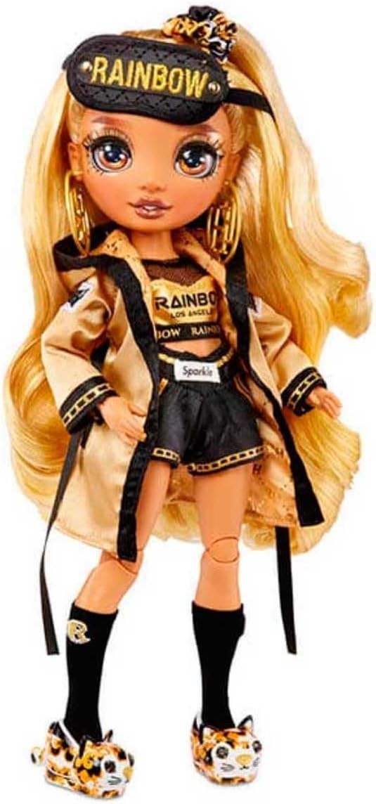 Golden Pyjama Party Fashion Doll 2 Outfits Sleepover Accessories Stand - Kwikley