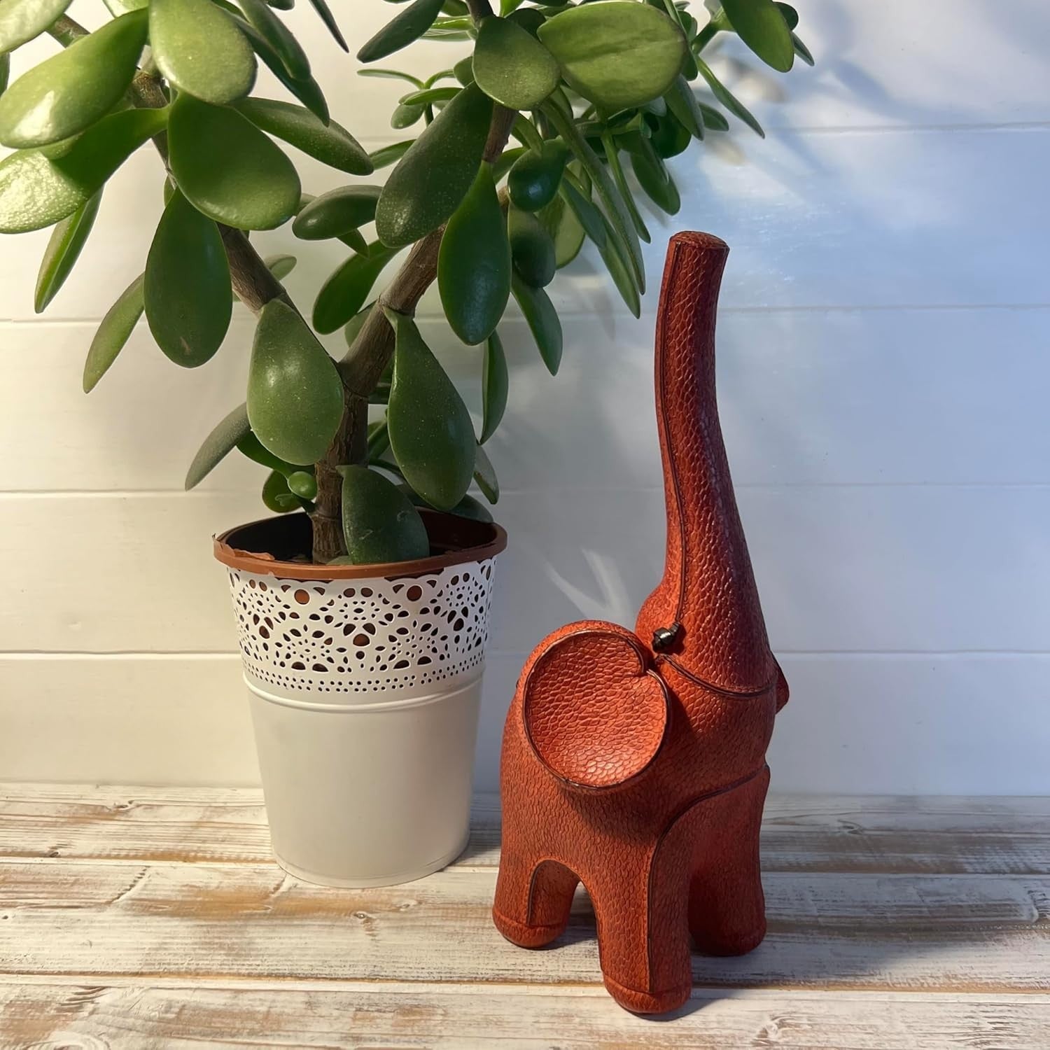 Good Luck Elephant Ornament Resin Decor | Raised Trunk Symbol | Luxury Leather - Kwikley