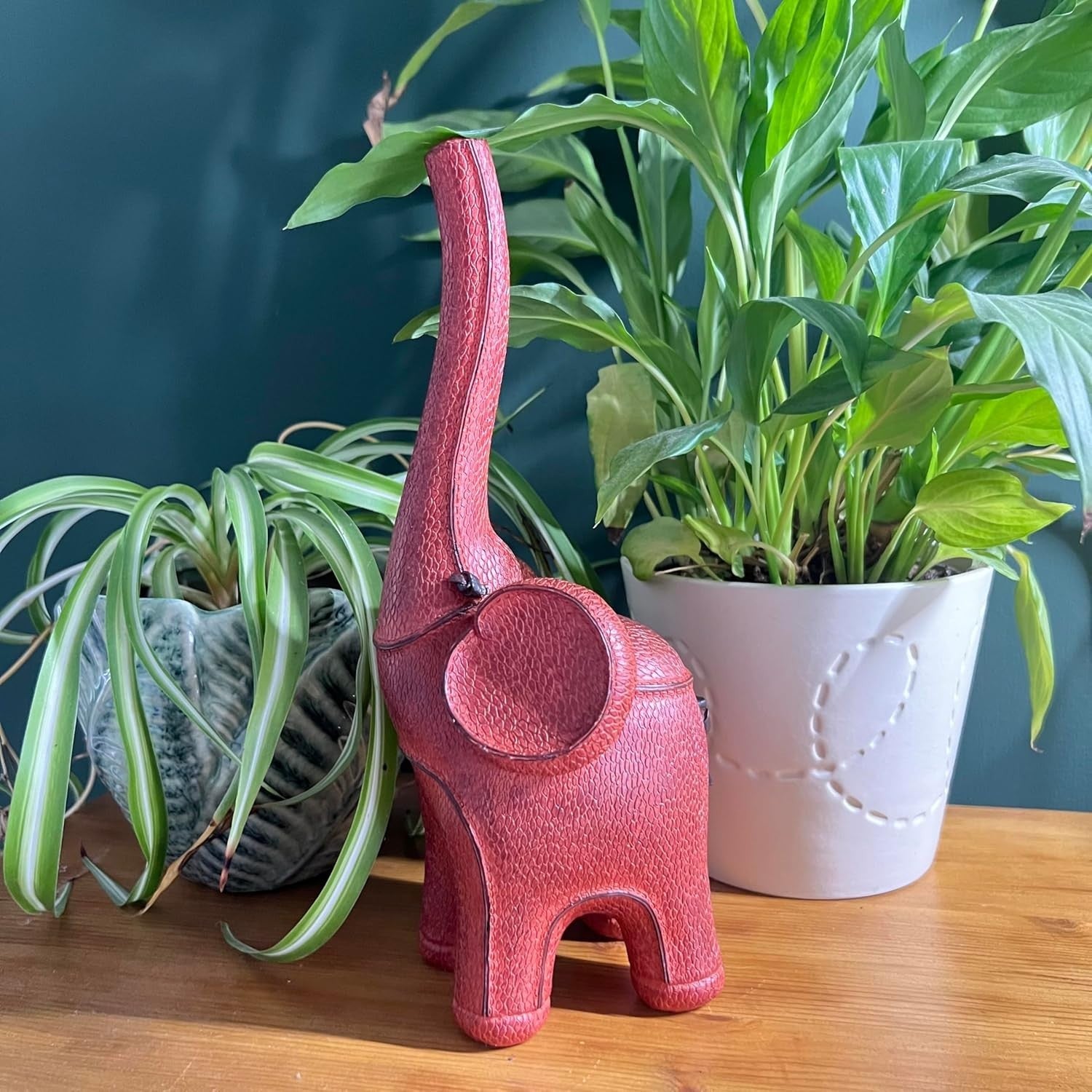 Good Luck Elephant Ornament Resin Decor | Raised Trunk Symbol | Luxury Leather - Kwikley