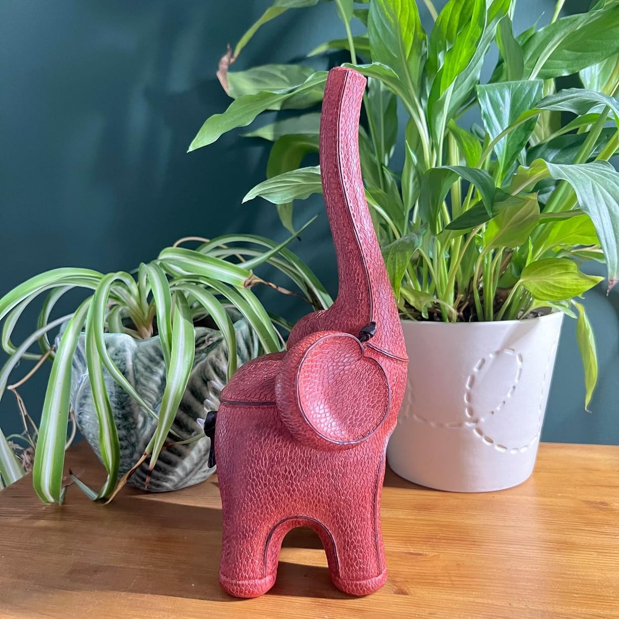 Good Luck Elephant Ornament Resin Decor | Raised Trunk Symbol | Luxury Leather - Kwikley