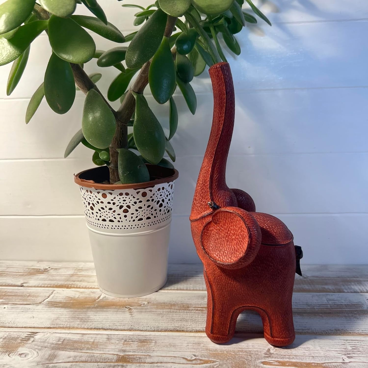 Good Luck Elephant Ornament Resin Decor | Raised Trunk Symbol | Luxury Leather - Kwikley