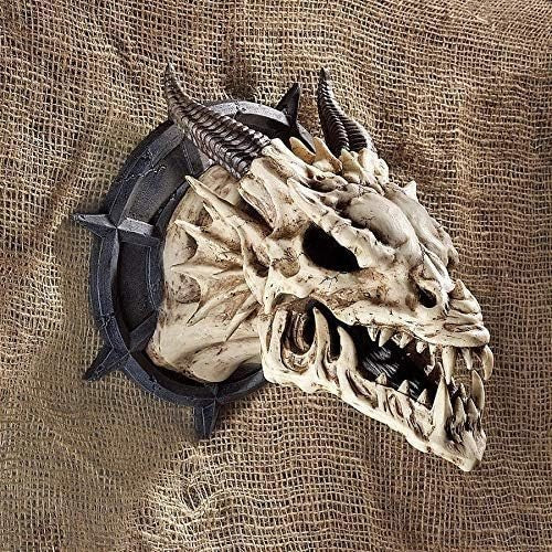 Gothic Dragon Skull Wall Sculpture 25cm Faux Bone Decor - Kwikley