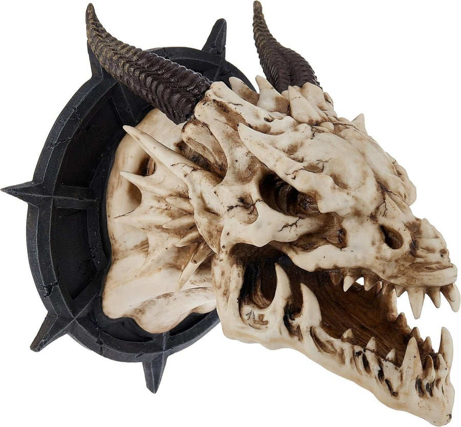 Gothic Dragon Skull Wall Sculpture 25cm Faux Bone Decor - Kwikley