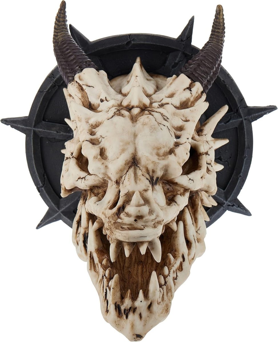 Gothic Dragon Skull Wall Sculpture 25cm Faux Bone Decor - Kwikley