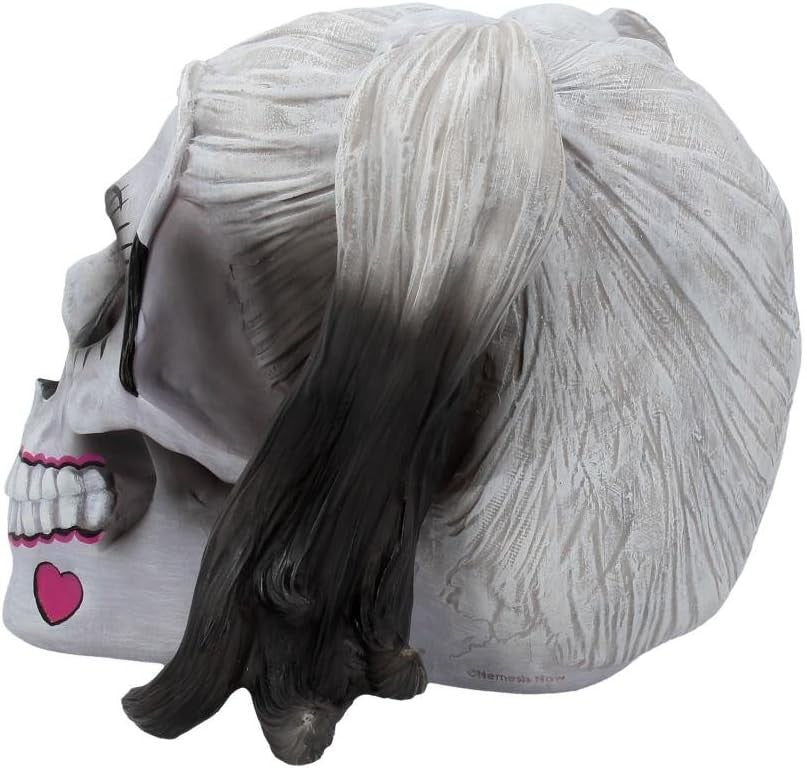 Gothic Skull Figurine 20.6cm Pink Black Pigtail Resin Ornament Horror Decor - Kwikley