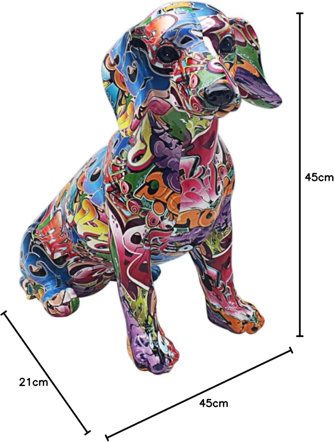 Graffiti Dachshund Dog Ornament Large Resin Art Statue Modern Colourful - Kwikley