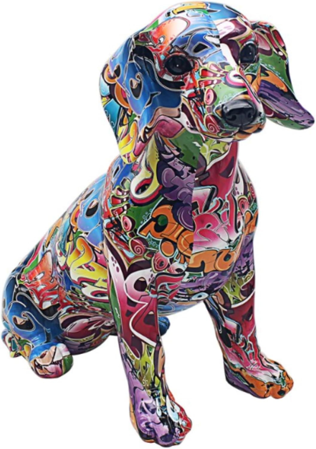 Graffiti Dachshund Dog Ornament Large Resin Art Statue Modern Colourful - Kwikley